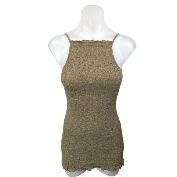 Free People Iyla Green Smocked Sleeveless Cami Camisole Mini Tank Dress Size XS - Picture 1 of 5